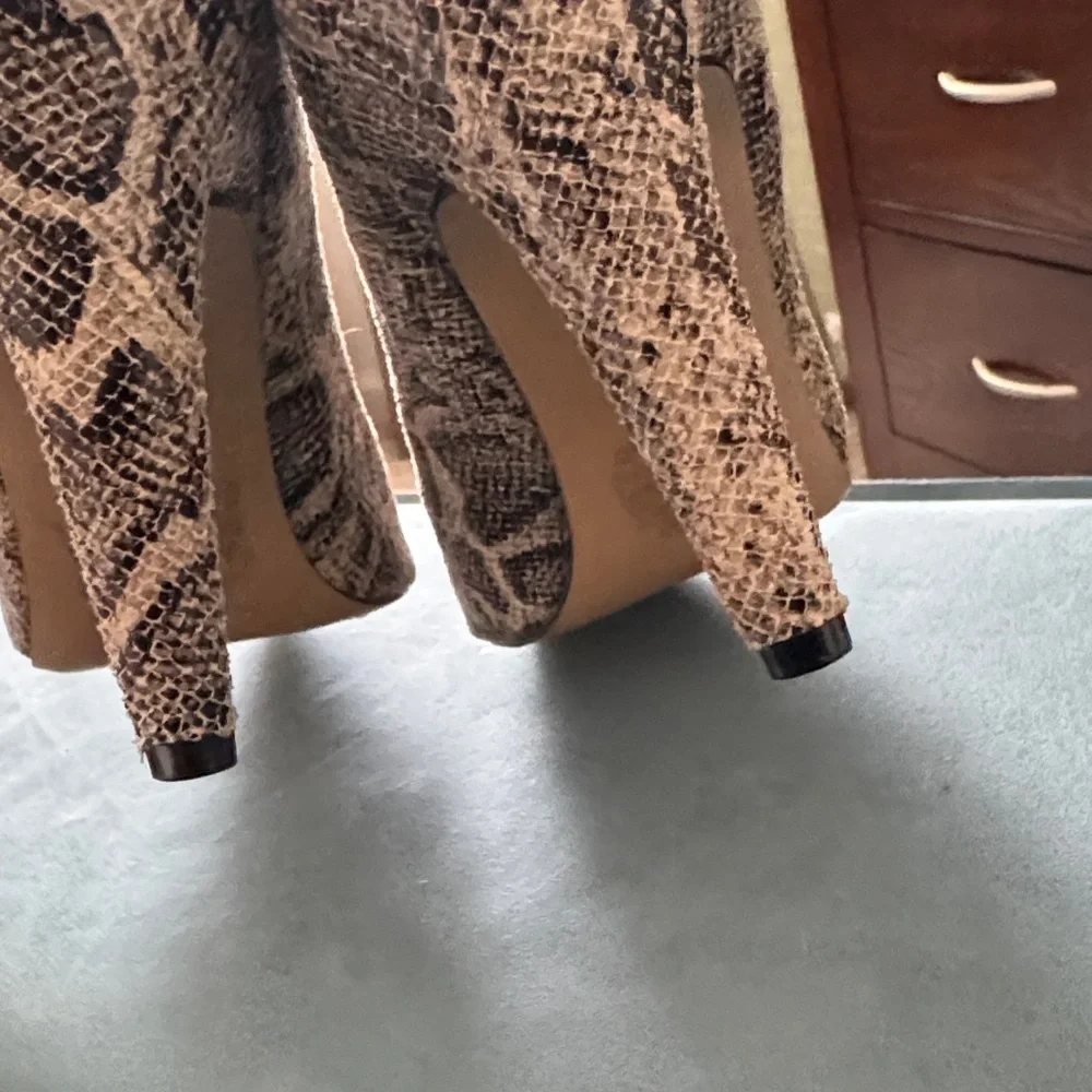 Express Textured Snake Print Booties - Tan and Black